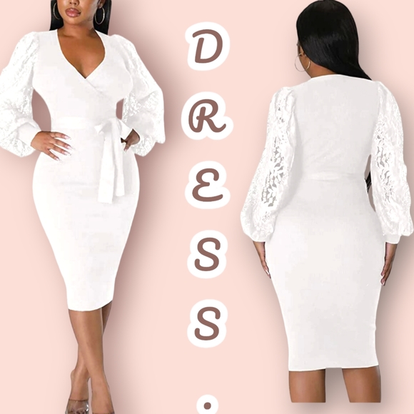 V Neck Bodycon Midi Dresses - Picture 1 of 7